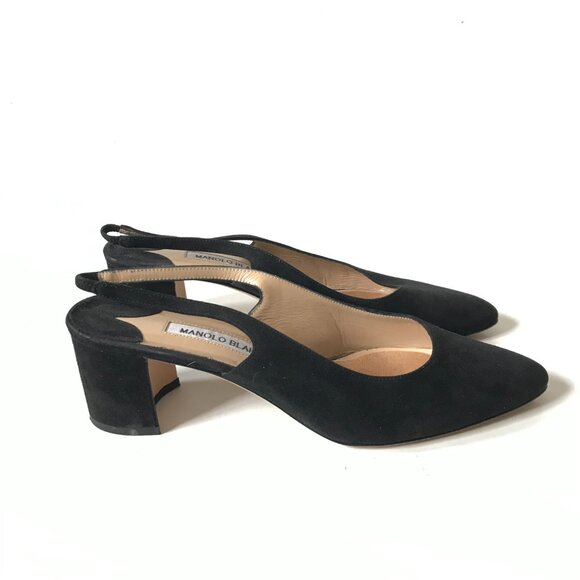 Manolo Blahnik Allurasa Suede Black Block Heels Slingback - Picture 9 of 9
